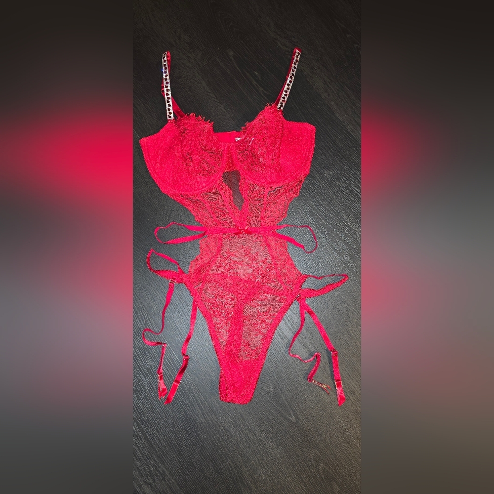 Elegant Red Lace Bodysuit